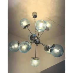 New Pamono Sputnik Light-Blue Ballotton Murano Glass Chandelier by Simoeng