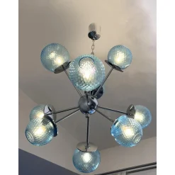 New Pamono Sputnik Light-Blue Ballotton Murano Glass Chandelier by Simoeng
