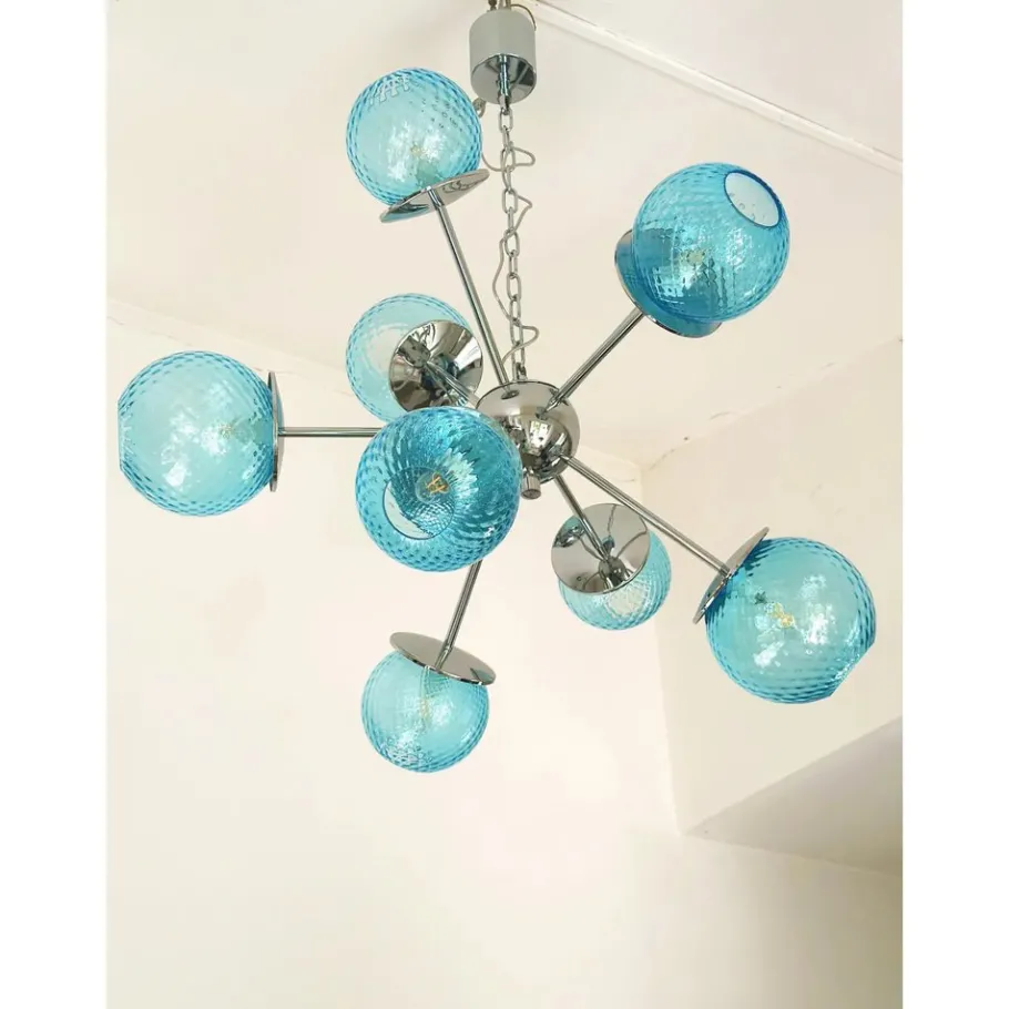 New Pamono Sputnik Light-Blue Ballotton Murano Glass Chandelier by Simoeng