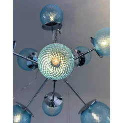 New Pamono Sputnik Light-Blue Ballotton Murano Glass Chandelier by Simoeng