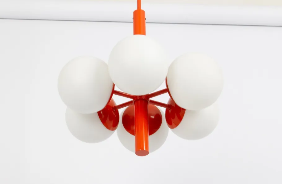 Discount Pamono Sputnik Orange Pendant Light in Opal Glass from Kaiser Idell / Kaiser Leuchten, Germany, 1970s