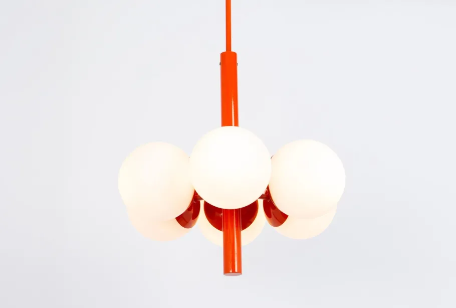 Discount Pamono Sputnik Orange Pendant Light in Opal Glass from Kaiser Idell / Kaiser Leuchten, Germany, 1970s