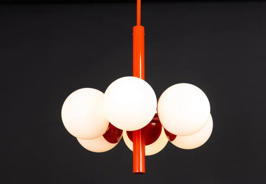 Discount Pamono Sputnik Orange Pendant Light in Opal Glass from Kaiser Idell / Kaiser Leuchten, Germany, 1970s