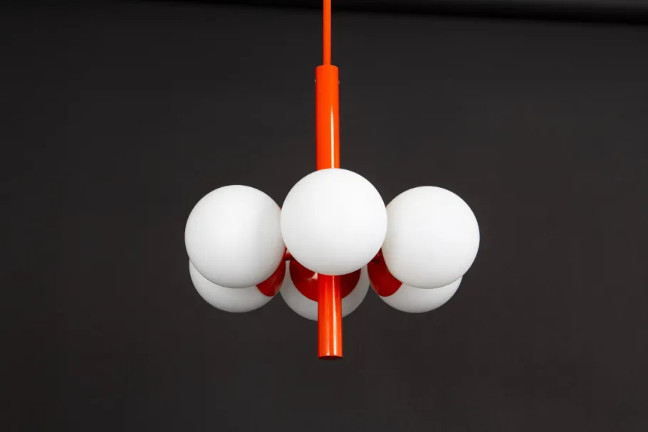Discount Pamono Sputnik Orange Pendant Light in Opal Glass from Kaiser Idell / Kaiser Leuchten, Germany, 1970s