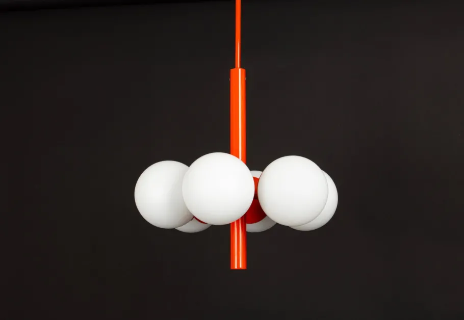Discount Pamono Sputnik Orange Pendant Light in Opal Glass from Kaiser Idell / Kaiser Leuchten, Germany, 1970s