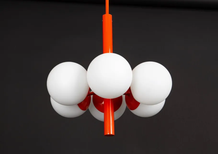 Discount Pamono Sputnik Orange Pendant Light in Opal Glass from Kaiser Idell / Kaiser Leuchten, Germany, 1970s