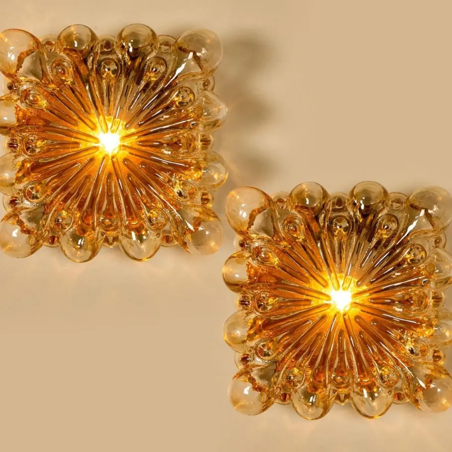 New Pamono Square Amber Bubble Sconce by Helena Tynell from Limburg, 1960s