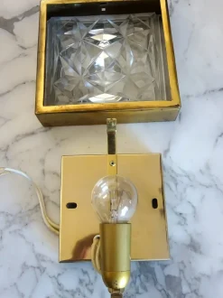 Discount Pamono Square Brass and Glass Sconce, 1970s