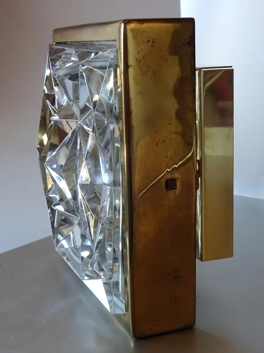 Discount Pamono Square Brass and Glass Sconce, 1970s