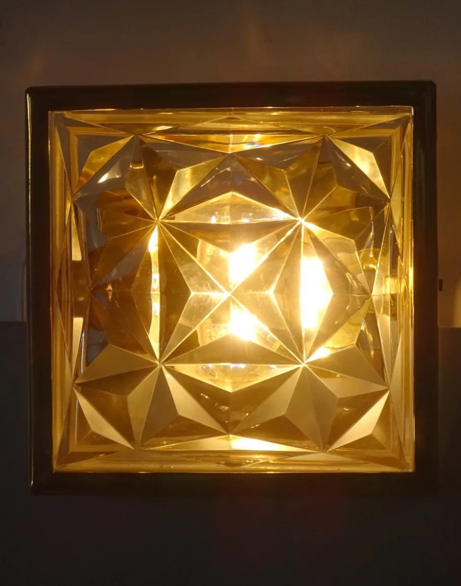 Discount Pamono Square Brass and Glass Sconce, 1970s