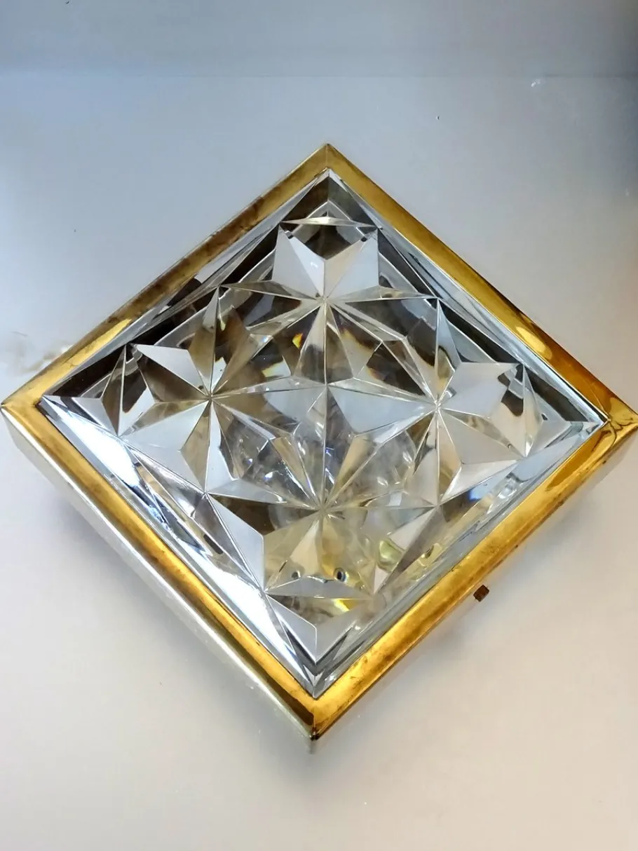 Discount Pamono Square Brass and Glass Sconce, 1970s