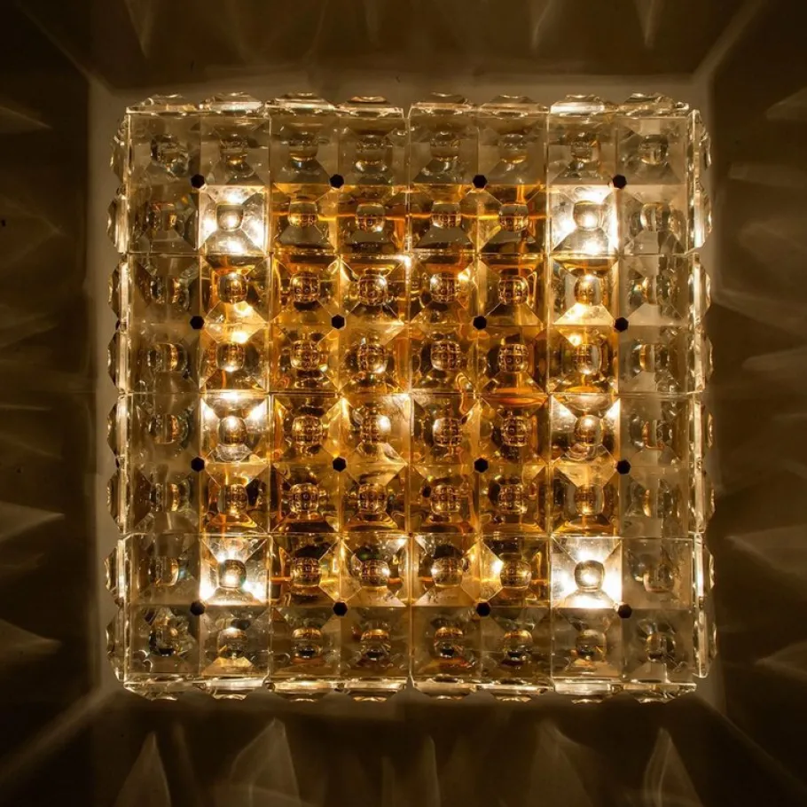 Discount Pamono Square Crystal Glass and Brass Flush Mount from Kinkeldey, Germany, 1970s