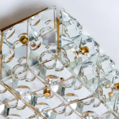 Discount Pamono Square Crystal Glass and Brass Flush Mount from Kinkeldey, Germany, 1970s