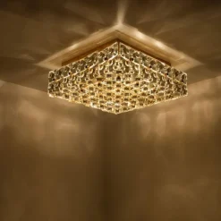 Discount Pamono Square Crystal Glass and Brass Flush Mount from Kinkeldey, Germany, 1970s