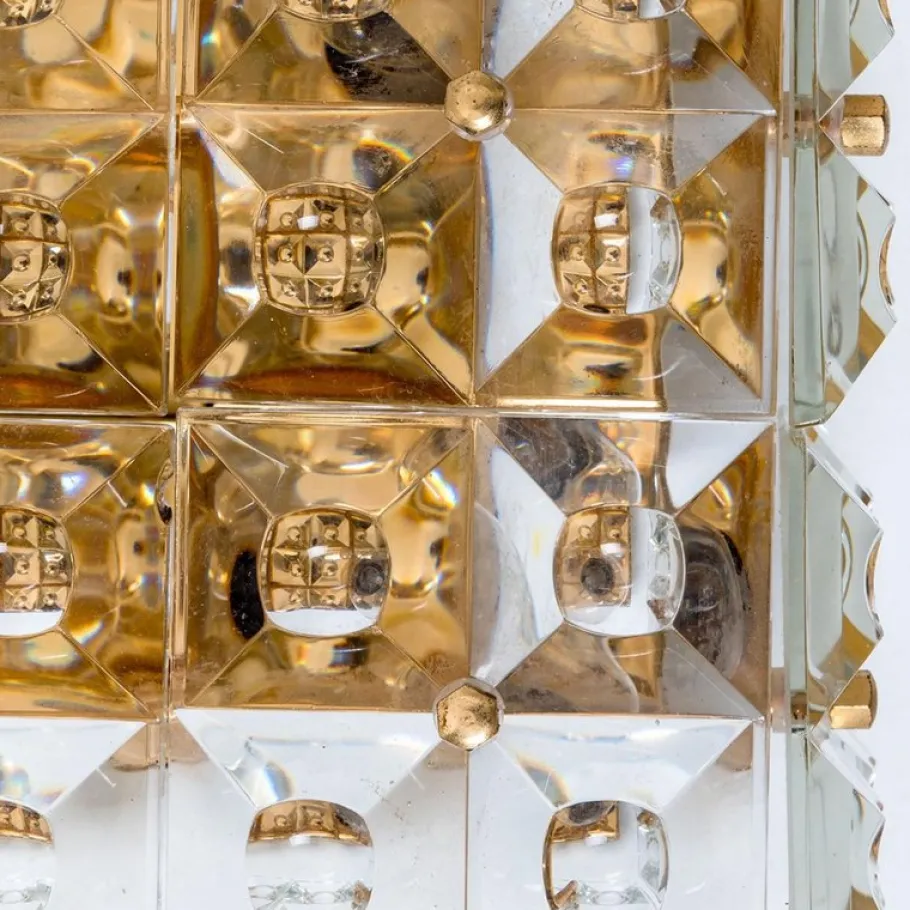 Discount Pamono Square Crystal Glass and Brass Flush Mount from Kinkeldey, Germany, 1970s