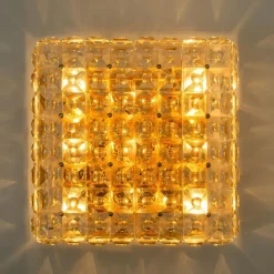 Discount Pamono Square Crystal Glass and Brass Flush Mount from Kinkeldey, Germany, 1970s