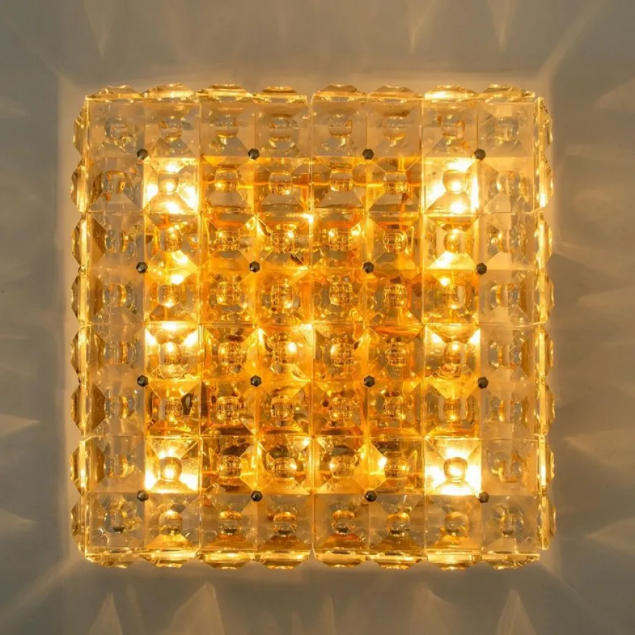 Discount Pamono Square Crystal Glass and Brass Flush Mount from Kinkeldey, Germany, 1970s