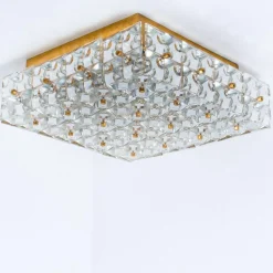 Discount Pamono Square Crystal Glass and Brass Flush Mount from Kinkeldey, Germany, 1970s