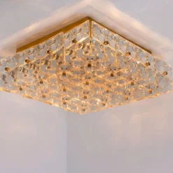 Discount Pamono Square Crystal Glass and Brass Flush Mount from Kinkeldey, Germany, 1970s