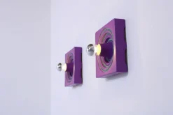 New Pamono Square Purple Ceramic Wall Lights from Kaiser Leuchten, 1970s, Set of 2