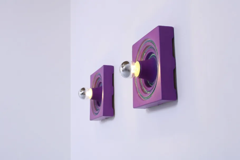 New Pamono Square Purple Ceramic Wall Lights from Kaiser Leuchten, 1970s, Set of 2