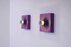 New Pamono Square Purple Ceramic Wall Lights from Kaiser Leuchten, 1970s, Set of 2