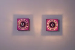 New Pamono Square Purple Ceramic Wall Lights from Kaiser Leuchten, 1970s, Set of 2
