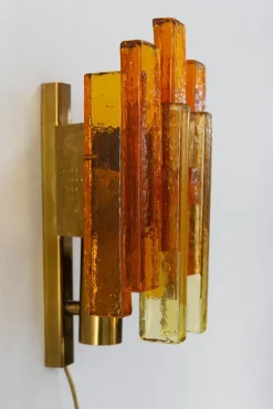 Clearance Pamono Stacked Glass and Brass Wall Sconce by Svend Aage Holm Sørensen, 1960s