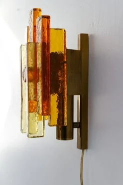 Clearance Pamono Stacked Glass and Brass Wall Sconce by Svend Aage Holm Sørensen, 1960s