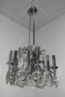 Discount Pamono Steel and Crystal Chandelier by Oscar Torlasco for Esperia