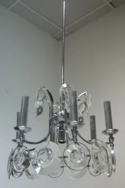 Discount Pamono Steel and Crystal Chandelier by Oscar Torlasco for Esperia