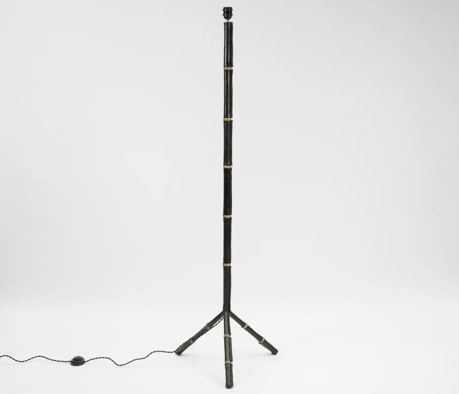 Best Pamono Stitched Leather Floor lamp by Jacques Adnet, 1950s