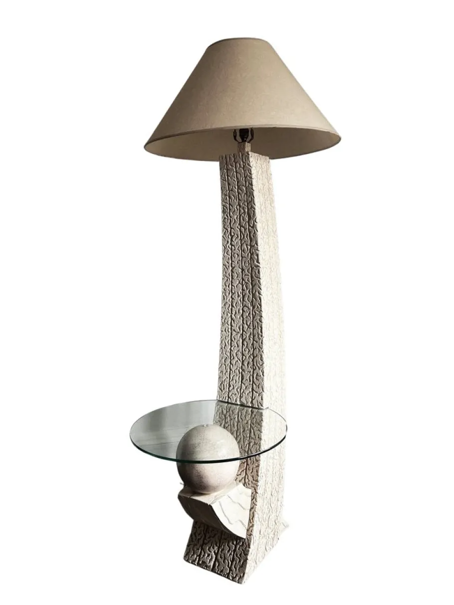 Outlet Pamono Stone Sphere Floor Lamp with Glass Table