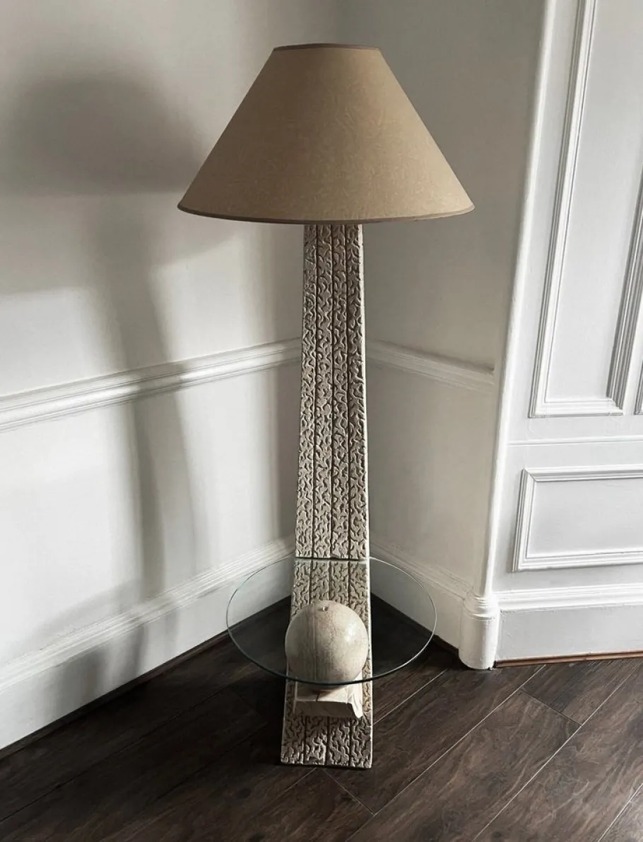 Outlet Pamono Stone Sphere Floor Lamp with Glass Table