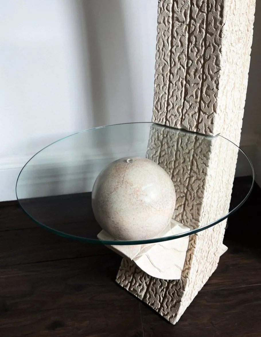 Outlet Pamono Stone Sphere Floor Lamp with Glass Table