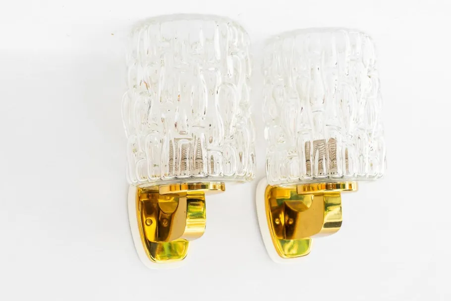 Hot Pamono Structured Glass Wall Lamps by Rupert Nikoll, Vienna, Austria, 1950s, Set of 2