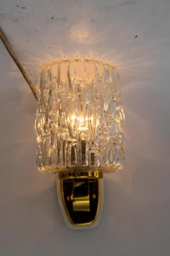 Hot Pamono Structured Glass Wall Lamps by Rupert Nikoll, Vienna, Austria, 1950s, Set of 2