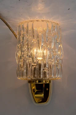 Hot Pamono Structured Glass Wall Lamps by Rupert Nikoll, Vienna, Austria, 1950s, Set of 2