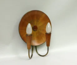 New Pamono Sunburst Wall Light in Wood & Brass from Temde, 1950s