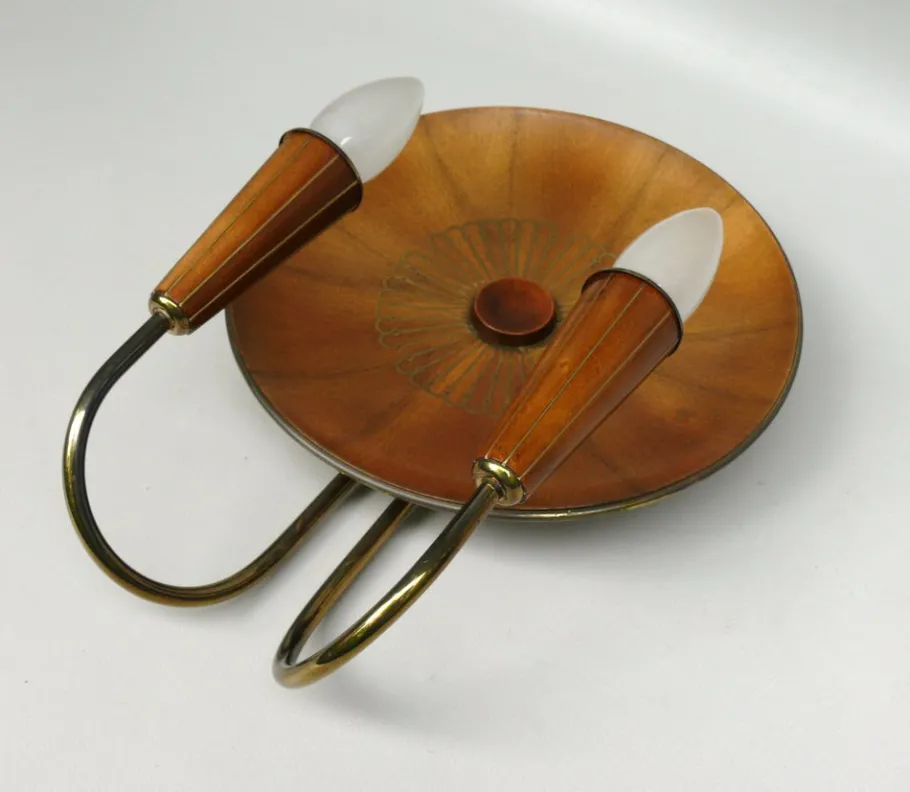 New Pamono Sunburst Wall Light in Wood & Brass from Temde, 1950s