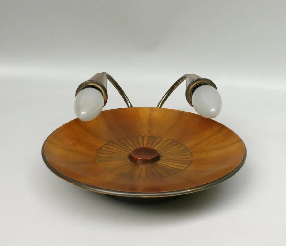 New Pamono Sunburst Wall Light in Wood & Brass from Temde, 1950s