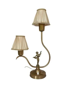 Best Pamono Swedish Art Deco Brass Table Lamp with Figural Base and Silk Shades, 1930s