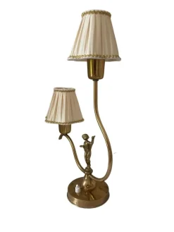 Best Pamono Swedish Art Deco Brass Table Lamp with Figural Base and Silk Shades, 1930s