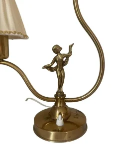 Best Pamono Swedish Art Deco Brass Table Lamp with Figural Base and Silk Shades, 1930s