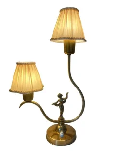 Best Pamono Swedish Art Deco Brass Table Lamp with Figural Base and Silk Shades, 1930s