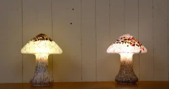 Hot Pamono Swedish Artglass Mushroom Shaped Table Lamps by Monica Backström for Kosta Boda, 1970s, Set of 2