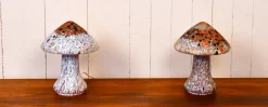 Hot Pamono Swedish Artglass Mushroom Shaped Table Lamps by Monica Backström for Kosta Boda, 1970s, Set of 2