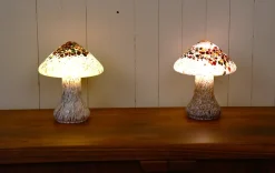 Hot Pamono Swedish Artglass Mushroom Shaped Table Lamps by Monica Backström for Kosta Boda, 1970s, Set of 2