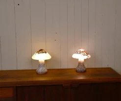 Hot Pamono Swedish Artglass Mushroom Shaped Table Lamps by Monica Backström for Kosta Boda, 1970s, Set of 2