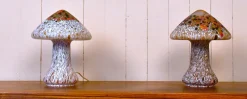 Hot Pamono Swedish Artglass Mushroom Shaped Table Lamps by Monica Backström for Kosta Boda, 1970s, Set of 2